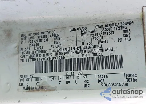 2000 Ford E-150 Commercial/Recreational from USA, damaged, VIN 1FTRE14W0YHB31066